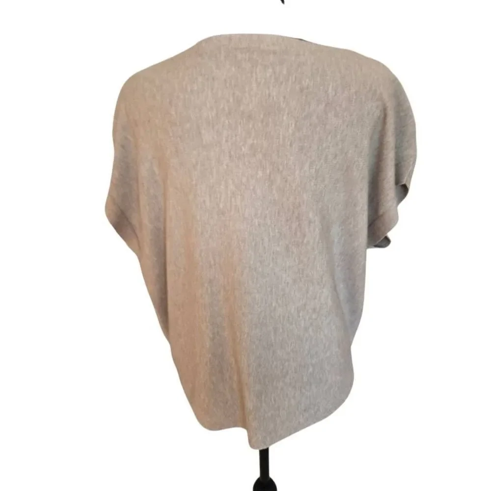 LIV Milano Womens Pearl Embellished Floral Applique Knit Sweater Taupe Large